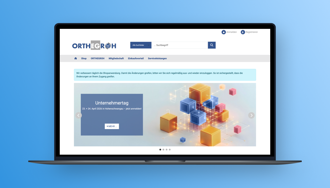Ansicht der B2B-Plattform von ORTHEGROH