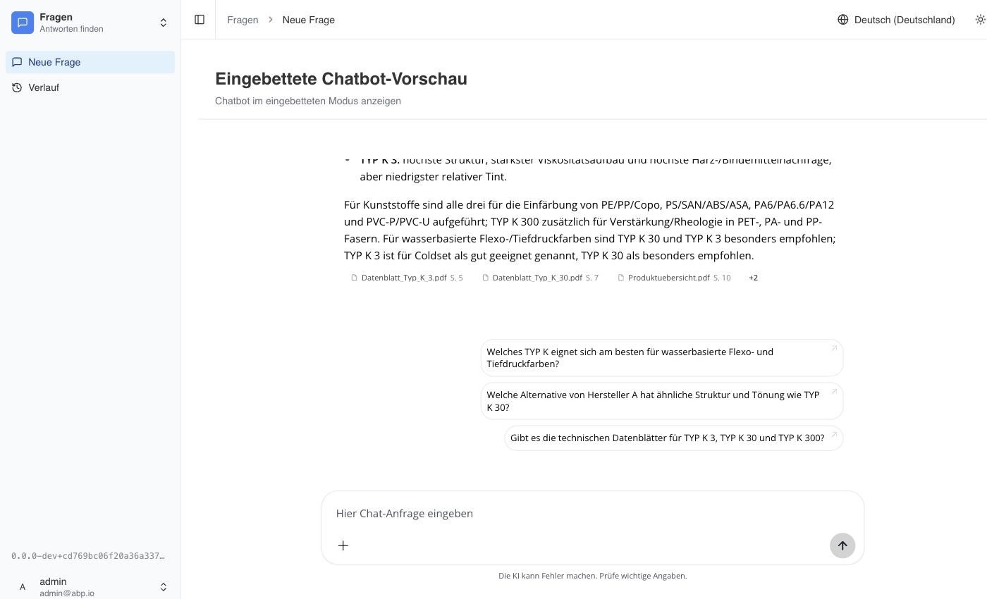 SourceAI: Antwort mit Quellen-Chips unter dem Text